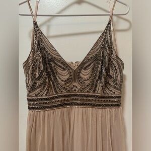 (tags removed) Anthropologie Gown - light Blush with intricate beaded Bodice